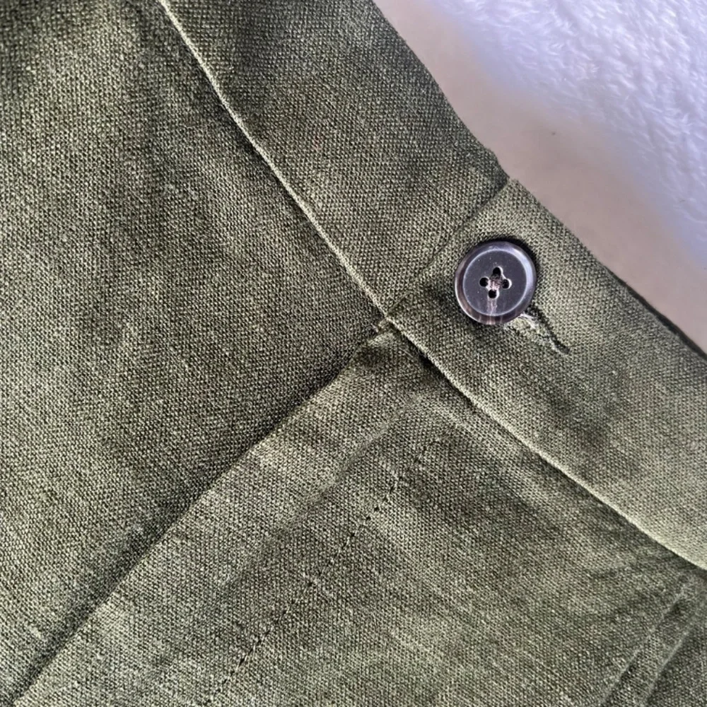 Banana Republic High Rise Palma Straight Leg Linen Pant Size 12 in Olive Green